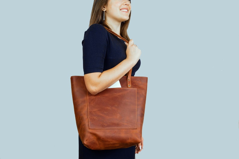 Leather tote bags for women,Tote bag,large leather tote bag,Brown leather tote,Laptop bag,Tote bag with pockets,Leather gifts for her image 2