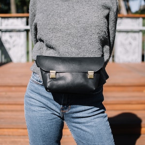 Bolso de cinturón grande, Bolso de cinturón de cuero para mujer, Bolso de cinturón negro, Bolso de cinturón de cuero para mujer, Bolso de cintura negro, Bolsos de cintura para mujer, Bolso de cinturón para mujer de cuero imagen 1