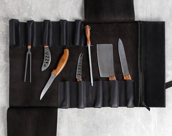 Rollo de cuchillo de chef de cuero, Regalos de chef para hombres, Regalos de chef para él, Bolsa de cuchillo de chef personalizada, Rollo de cuchillo de cuero, Regalo para hombres chef, Porta cuchillos