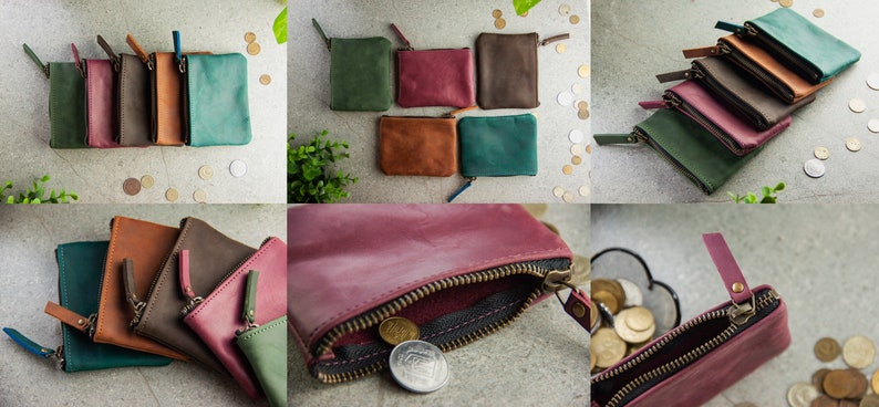 Leather coin pouch with zipper,Zippered pouch leather,Coin purse zipper,Leather coin purse womens,Leather coin purse wallet image 9