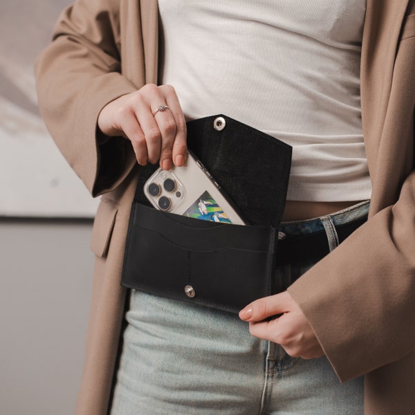 Handmade leather belt bag, Envelope belt bag, Small waist bag, Womens belt bag leather, Belt bag with initial, Leather belt wallet