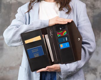 Cartera de viaje personalizada, Cartera de viaje para hombre, Cartera de viaje fina, Organizador de cartera de viaje de cuero, Cartera de viaje para pasaporte, Cartera para documentos de viaje