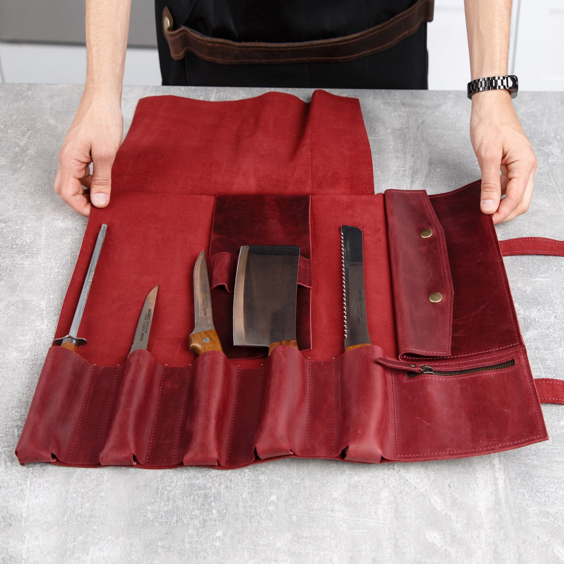 Knife Bag Chefchef Knife Rollleather Knife Rollpersonalized Etsy