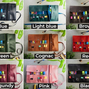 Pen case personalised,Leather pen case,Pen case pocket,Pen leather roll pouch,Leather pencil pouch,Paint brush roll,Artist pencil roll image 8