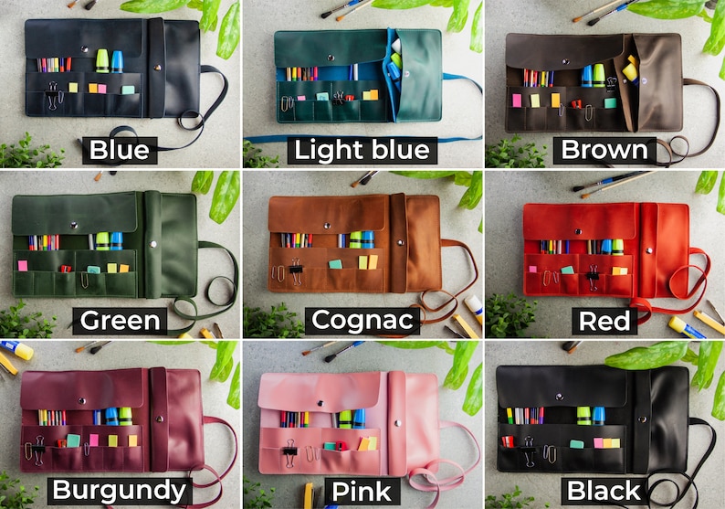Pen case personalised,Leather pen case,Pen case pocket,Pen leather roll pouch,Leather pencil pouch,Paint brush roll,Artist pencil roll image 8
