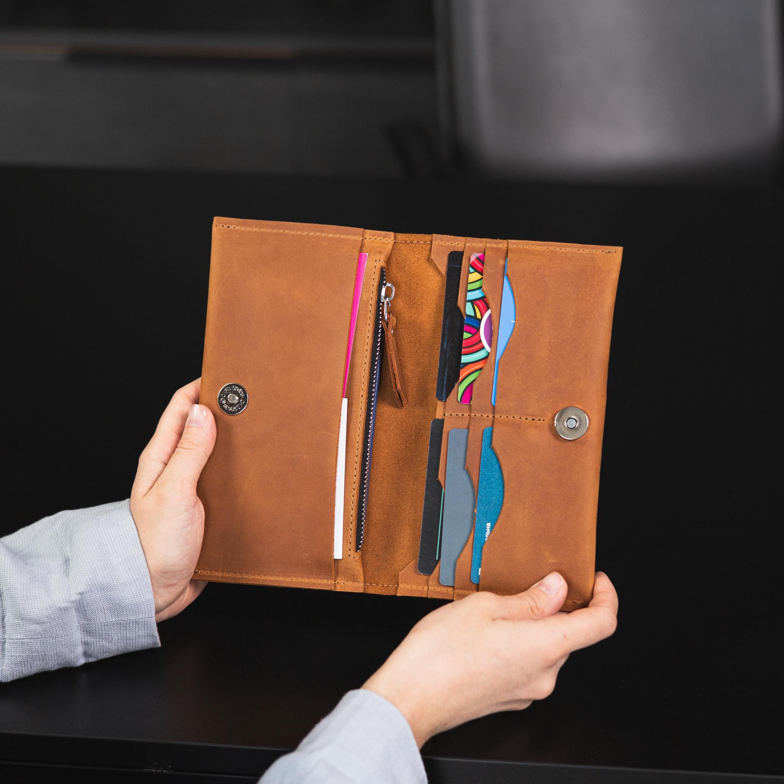 Wallet With Snap Closure, Leather Long Wallet, Handmade Long 