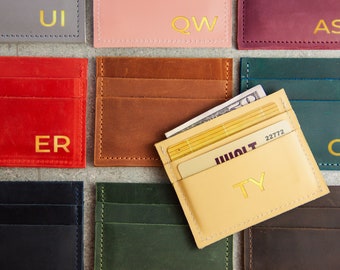 Tarjetero en relieve, Tarjetero personalizado, Tarjetero minimalista, Tarjetero de piel para mujer, Fundas para tarjetas personalizadas