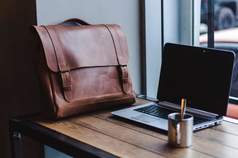 Laptop bag men,Leather anniversary gift for him,Leather satchel men,Personalized leather bag for man image 1