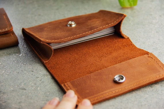 Dark Brown Leather Snap Button Fold Over Cash/Card Wallet - Leather Card  Cases - B26Leather | Handcrafted Goods | Birmingham