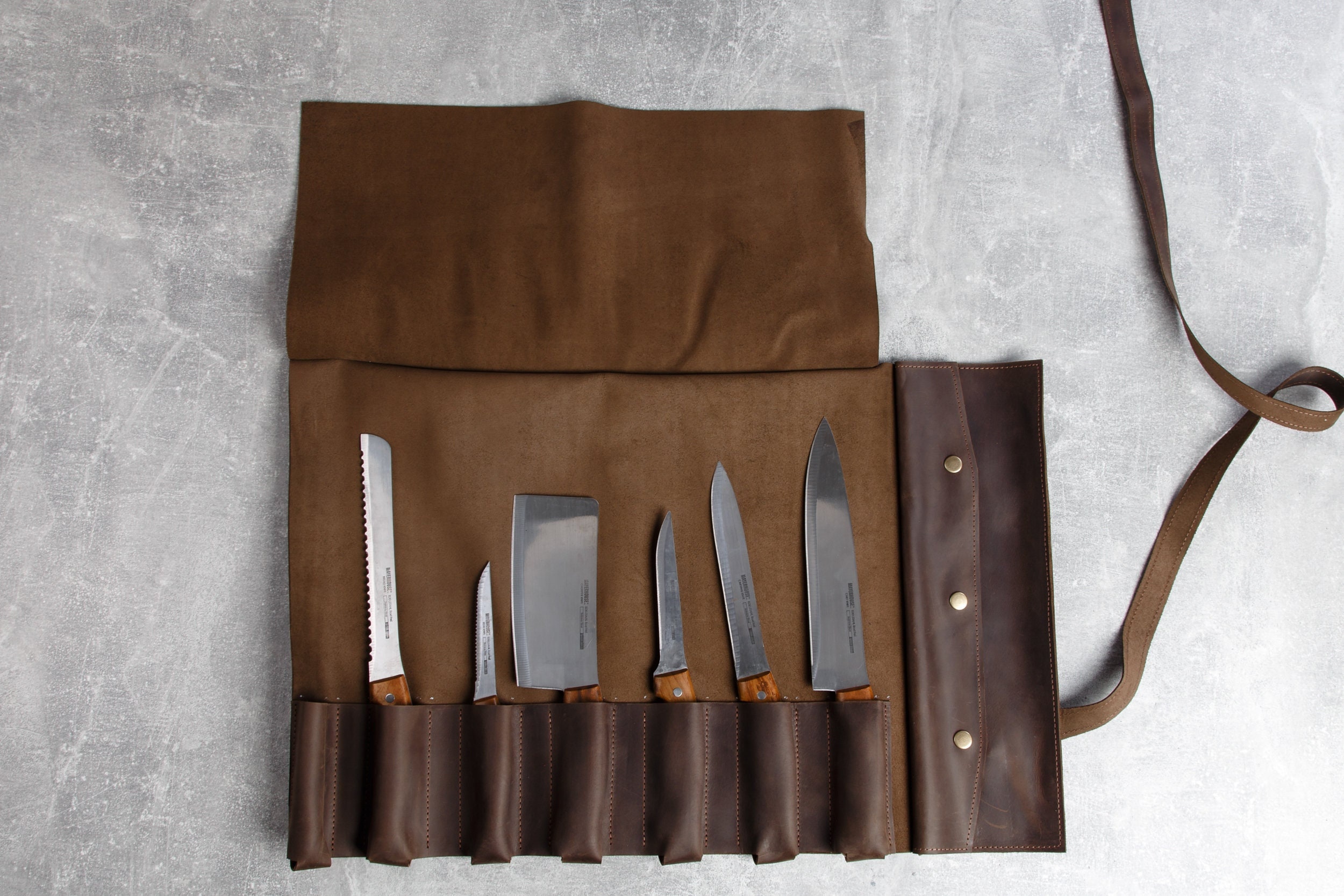 MTAPF Chef Knife Roll Bag - Durable Safe Knife Pouch with 6 Pockets, Adjustable Buckles and Strong Handle, Knife or Tool Rollup, Leather Knife Roll