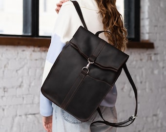 Leather backpack women,Leather gift,Personalized leather backpack,Leather travel backpack,Laptop backpack women