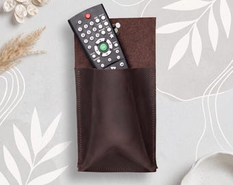 Leather remote control holder, Wall remote control holder, Remote control organizer, Leather remote control hanging, Remote control pouch