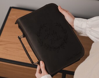 Leather Bible Cover With Zipper, Personalized Bible Case