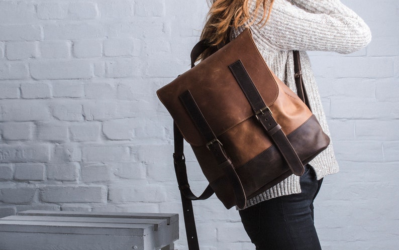 Women Backpack,Leather Backpack,Leather Rucksack,Brown Leather Rucksack,Laptop Rucksack image 1