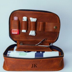 Dopp kit for men leather, Shaving kit bag, Toiletry bag men personalized, 3 year anniversary gifts for husband