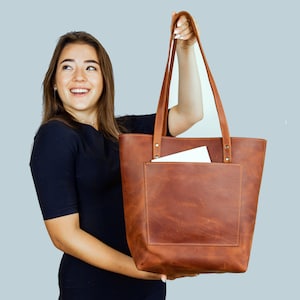 Leather tote bags for women,Tote bag,large leather tote bag,Brown leather tote,Laptop bag,Tote bag with pockets,Leather gifts for her image 8