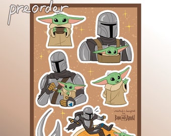 Vinilo mate inspirado en Mandalorian and the Child + hojas de pegatinas de papel