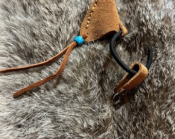 Archery String Keeper Leather with metal hook to hold string in place