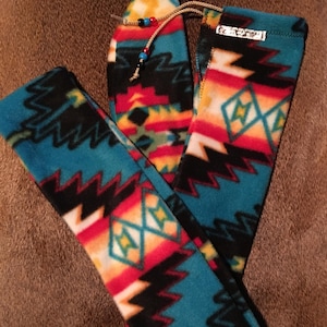80"x3.5" Traditional Archery Native Stripe Turquoise Fleece Sock/Sleeve/Case Longbow Hunting Gear