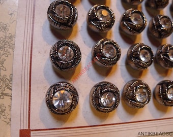 24 antique glass buttons rhinestone