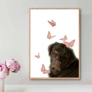 Dog with Pink Butterflies, Chocolate Brown Labrador, Print, Wall Art, Puppy, Animal prints, Girls Room Decor, Nursery Decor Art, Poster