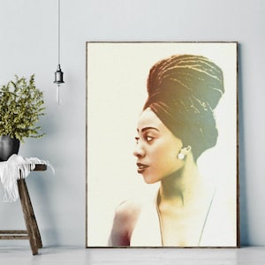 Sepia Black & White Photo African Woman Photography Wall Art, Digital Instant Download, Portrait Minimalist, Hair Beauty, Wall Poster Print