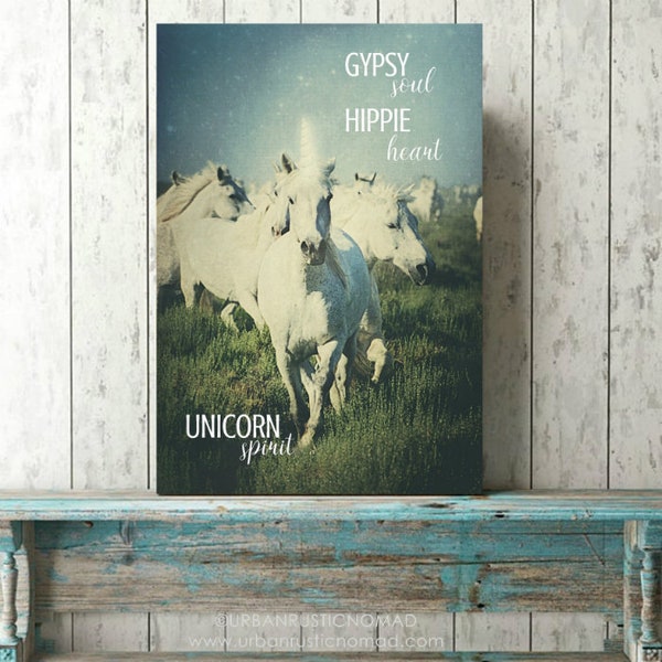 Unicorn Spirit Photography Digital Print, Wall Art Poster, white wild horses, home decor, girls bedroom, gypsy soul, hippie heart, teen