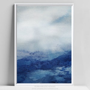 Watercolour Indigo Blue Print, Wall Art, Minimalist, Abstract Watercolor, Home Decor Digital Print, Download, Hygge, Modern, Scandi, Navy