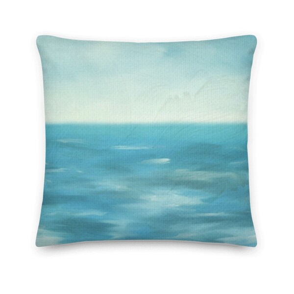 Blue Coastal Living Beach Sea Scatter Cushion Premium Pillow Ocean Seaside Turquoise Vintage Watercolour Painted Effect