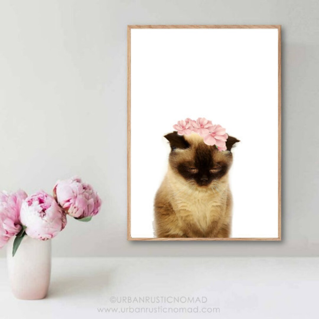 Cat With Pink Flower Crown, Printable Wall Art, Animal Prints, Nandi ...