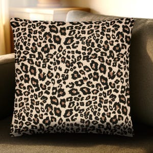 Leopard Print Throw Pillow, Animal Print Cushion, Boho Safari Home Décor, Neutral, Jungle, Premium Cushion with insert, Wild Animal print
