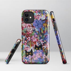 Black Cats in Art Painting Flowers Floral Phone Case, Cat Meme Parody Cover for Samsung Galaxy S24 Ultra, S24 & S23 Plus, more models