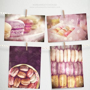 Paris Photography, Macarons, Set of 4 Postcards Instant Download print, romantic, girls nursery decor, Wall Art, purple pink pastels, french
