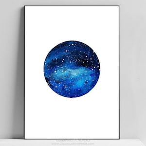 Watercolour Indigo Blue, Navy, Celestial Wall Art, Minimalist, Watercolor, Lunar Space, Home Bedroom Decor Digital Print, Printable Download