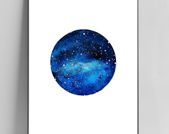 Watercolour Indigo Blue, Navy, Celestial Wall Art, Minimalist, Watercolor, Lunar Space, Home Bedroom Decor Digital Print, Printable Download