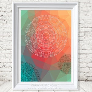 Rainbow colours Mandala, Circle Wall Art, Digital Instant Download, Abstract, Scandinavian, Geometric, Wall Poster Print