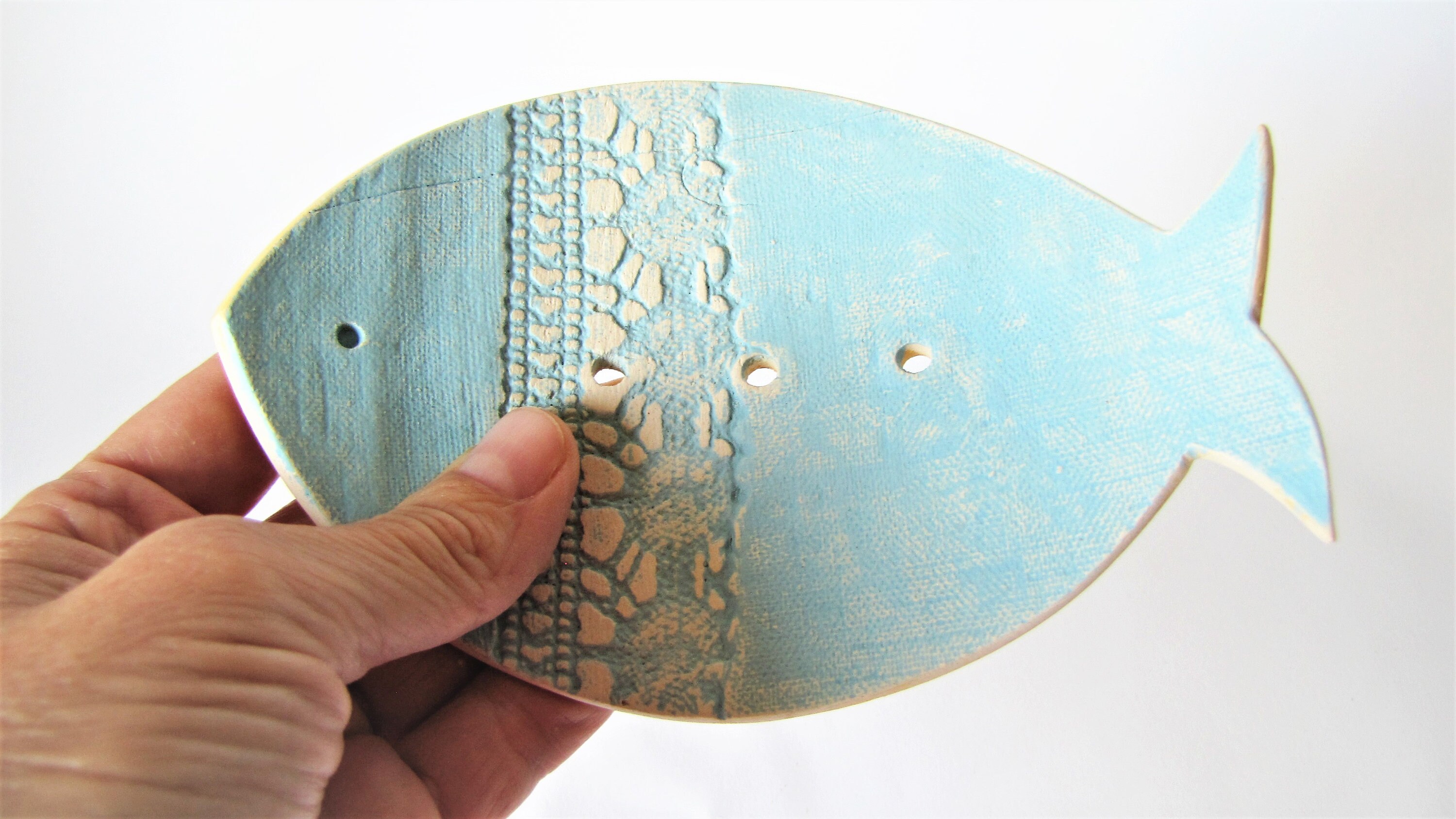 Blue soap dish for a bathroom in a nautical style. Handmade Etsy