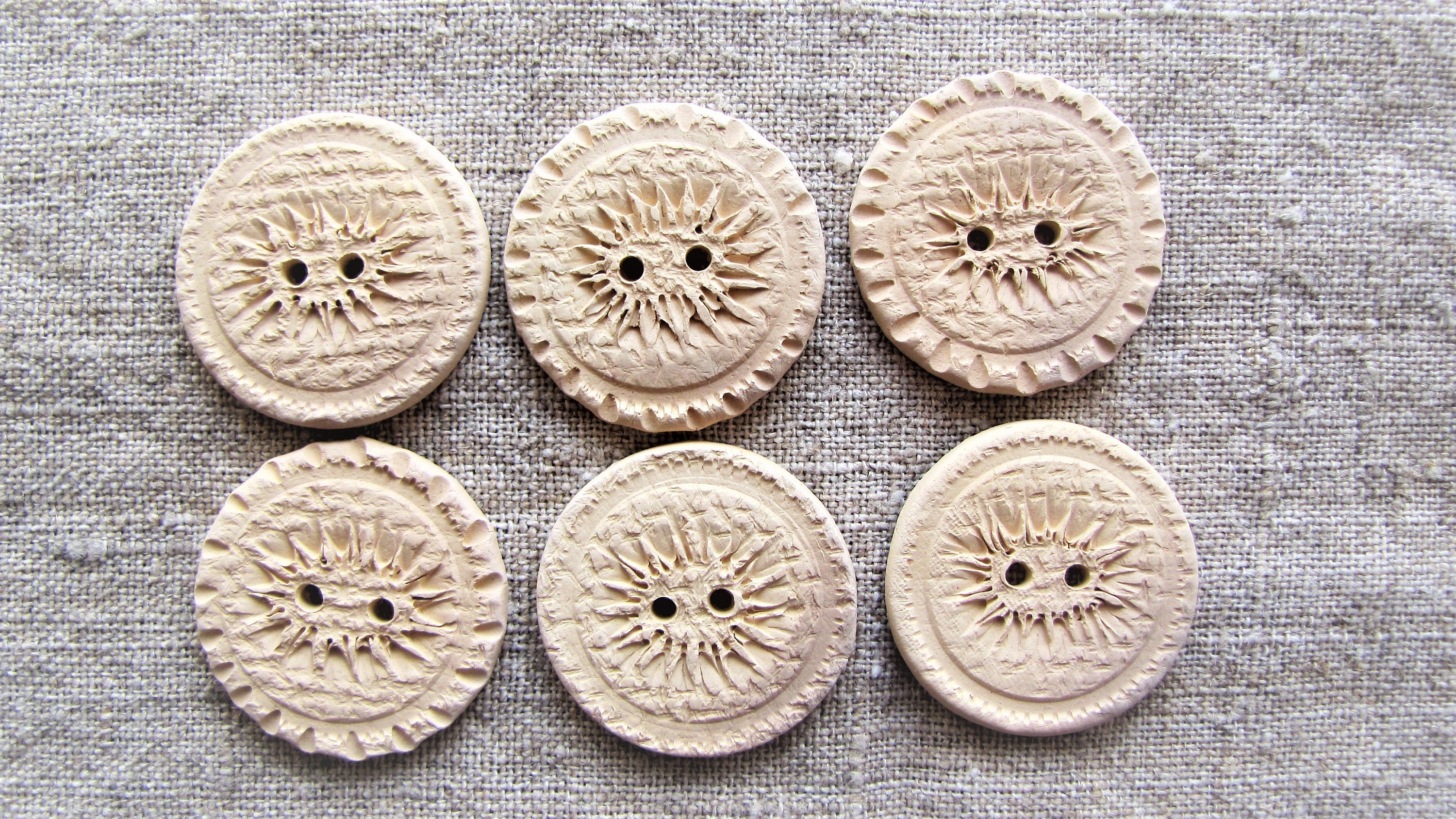 Custom white ceramic buttons. Set of 6 large pieces. Handmade Etsy