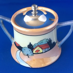 Vintage hand-painted lusterware porcelain sugar/jam jar
