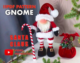 pattern pdf scandinavian gnome Santa Claus, Christmas gnome, New Year decoration, present diy gift handmade + free video sewing tutorial