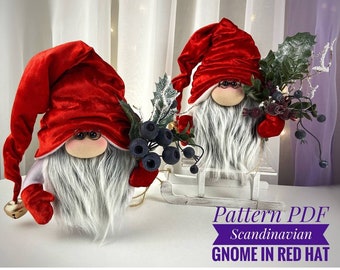 pattern pdf Scandinavian christmas gnome in red hat DIY HandMade