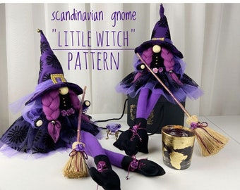 pattern pdf scandinavian gnome little witch for Halloween DIY HandMade happy halloween, decor for halloween, idea for present gorgeous witch