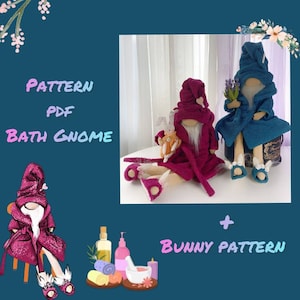 pattern pdf scandinavian bath gnome, gnome in a terry robe, present gift DIY HandMade + free video tutorials + pattern pdf bunny (gift)