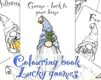 Lucky Gnomes | Dina Shi-In - colouring book | printable adult kids coloring pages instant download holiday coloring pages illustration pdf