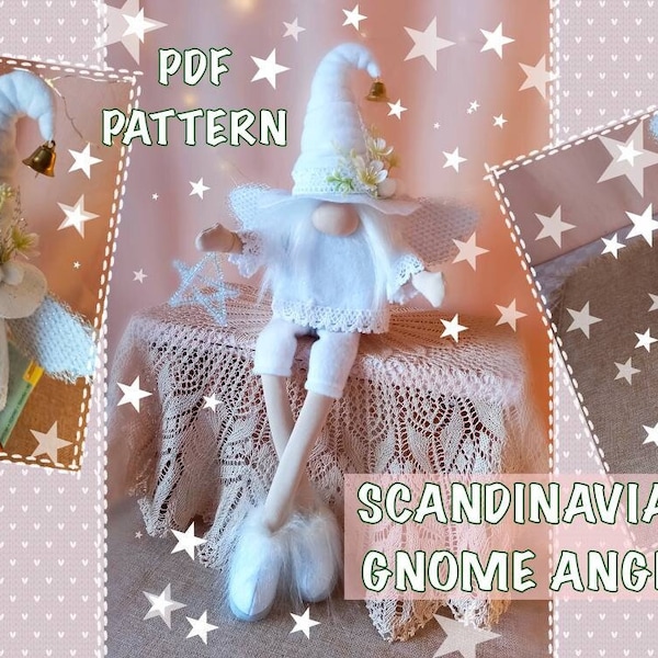 pattern pdf white scandinavian Christmas gnome Angel with legs and wings DIY HandMade