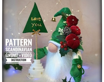 pattern pdf Scandinavian green gnome + Christmas tree DIY HandMade