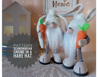 patrón pdf Gnomo escandinavo de Pascua con sombrero de liebre DIY hecho a mano