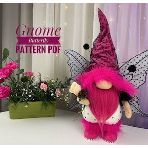 Patrón PDF de gnomo escandinavo con mariposa, decoración de verano, idea de regalo para cumpleaños, bricolaje, hecho a mano + instrucciones detalladas en video