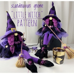 pattern pdf scandinavian gnome little witch for Halloween DIY HandMade happy halloween, decor for halloween, idea for present gorgeous witch