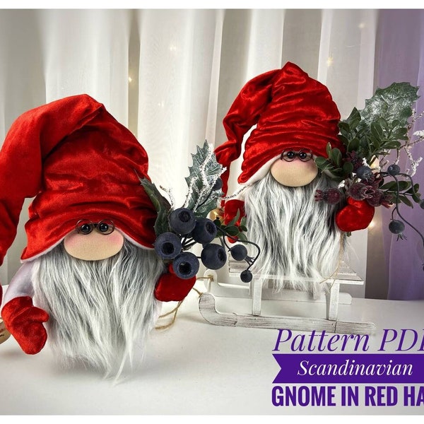 pattern pdf Scandinavian christmas gnome in red hat DIY HandMade